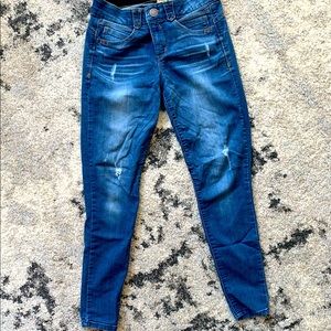 Lightly distressed straight leg jeans